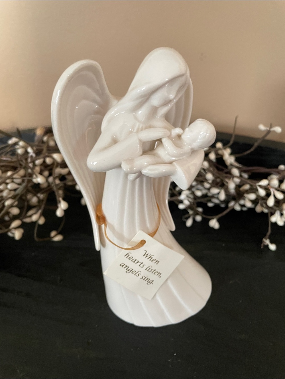 NEW Gund White Porcelain Angel Holding a Newborn Baby Figurine - 6” Tall